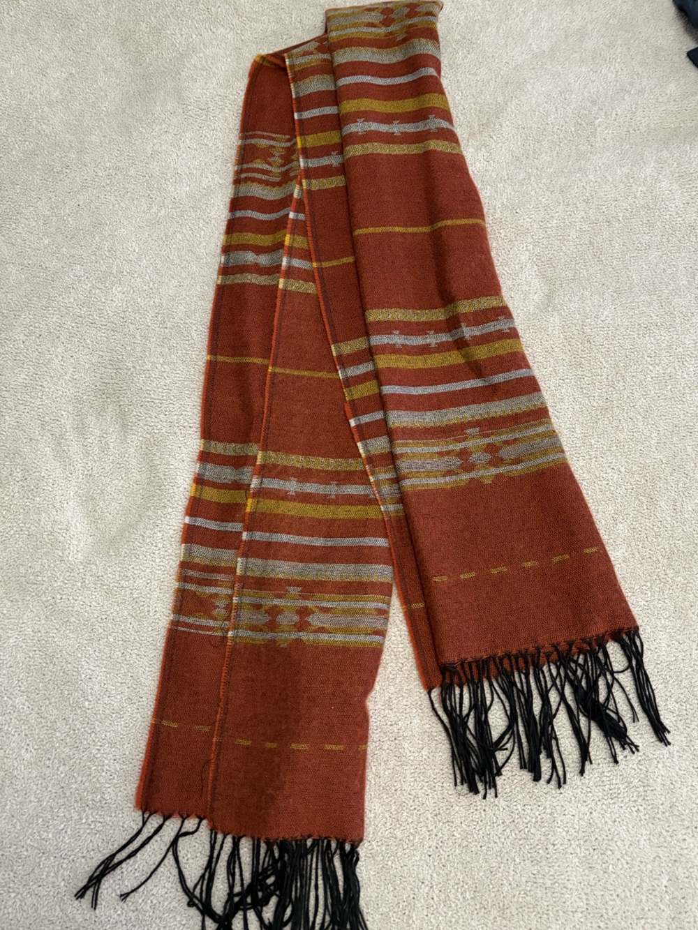 Rust Striped Fringed Throw Scarf